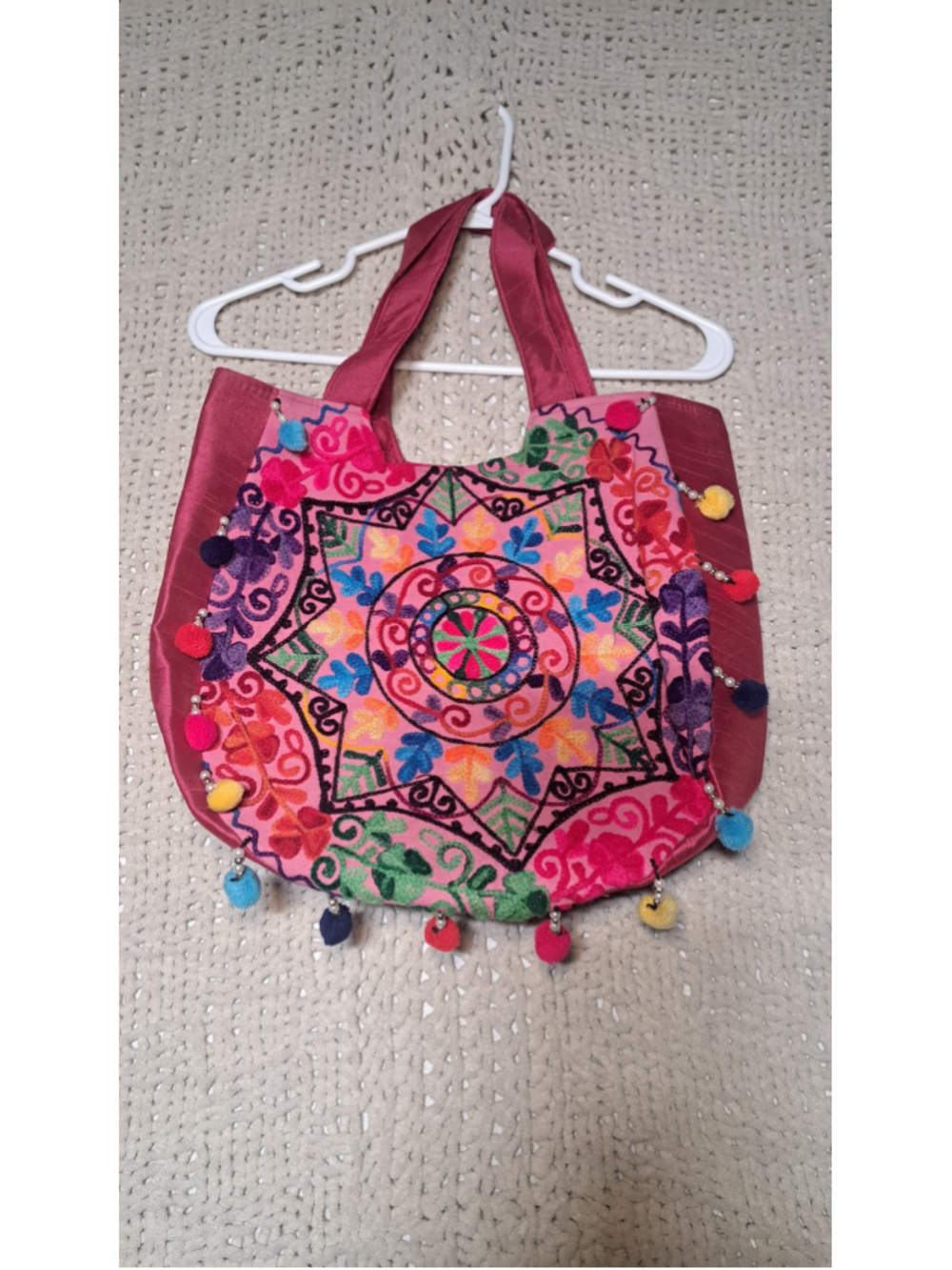 811 - Women's Unbranded Embroidered Tote Bag One Size Pink Multicolor